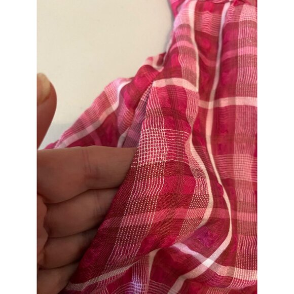 Madewell Baby Doll Dress Plaid Pink/White Puff Sleeve Keyhole Back Small - Picture 7 of 13